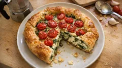 Torta salata ricotta, spinaci e pomodorini: sfoglia croccante in 40 minuti