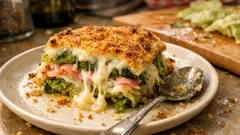 Parmigiana di verza al forno: filante e dorata, con mozzarella e prosciutto