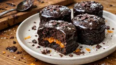 Mini Sacher senza uova e burro: tortine al cioccolato con albicocca e glassa fondente