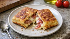 Pancake toast salati: ripieni di prosciutto ed emmental, dorati fuori e filanti dentro