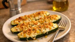 Zucchine ripiene al forno senza carne: ricotta e mais, gratinate e cremose