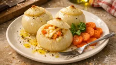 Cipolle al vapore ripiene: morbide, leggere e con scamorza affumicata filante