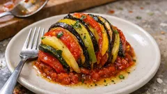 Ratatouille al forno a spirale: verdure morbide e saporite su letto di pomodoro