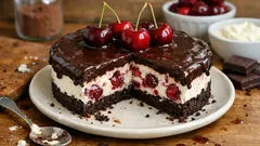 Torta fredda Foresta Nera: biscotti al cacao, crema al mascarpone e ganache