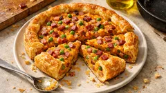 Torta salata con zucca, speck e piselli: il rustico di sfoglia cremoso e saporito