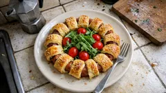 Ghirlanda di fagottini ai wurstel: l’antipasto in sfoglia che fa subito festa