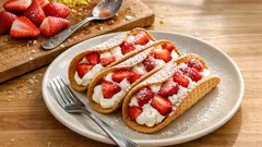 Tacos alle fragole: cialde soffici al forno da farcire con panna e frutta fresca