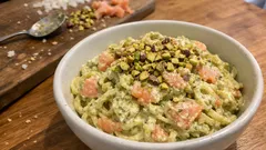 Pasta salmone e pistacchi senza panna: cremosa con ricotta in 15 minuti