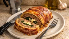 Polpettone in crosta con spinaci e formaggio: dorato fuori, morbido dentro