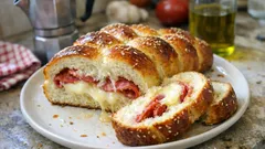 Treccia di pan brioche salata con salame e provola: soffice e filante