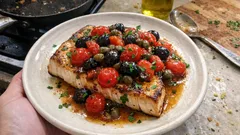 Pesce spada in padella con pomodorini, olive e capperi: pronto in 15 minuti