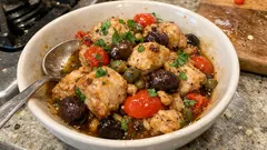 Bocconcini di pollo alla mediterranea in padella: il trucco per un sughetto vellutato