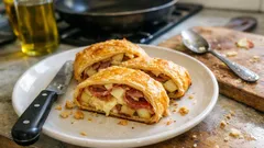 Strudel di mele salato con speck e Asiago: croccante fuori, filante dentro