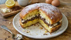 Pizza ripiena dolce: pan di Spagna farcito con crema al limone e panna, perfetta per le feste