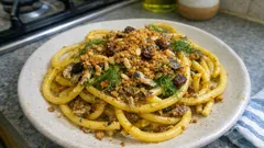 Pasta con le sarde alla siciliana: finocchietto, zafferano e mollica croccante