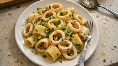 Calamarata con calamari al limone: il trucco per una mantecatura cremosa