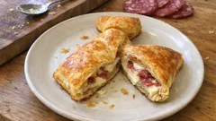 Cravatta di pasta sfoglia con stracchino e salame: antipasto facile per la Festa del Papà