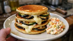 Pancake toast salato: il sandwich morbido con verdure grigliate e provola filante