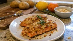 Salmone in crosta di patate: croccante fuori e succoso dentro, pronto in forno