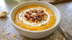 Vellutata di porri e carote: cremosa, profumata al limone e con pancetta croccante